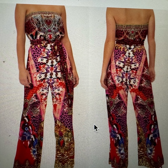 New Camilla Tie Waist Strapless Jumpsuit Artesania Mania 100% Silk Red Small - Picture 9 of 13